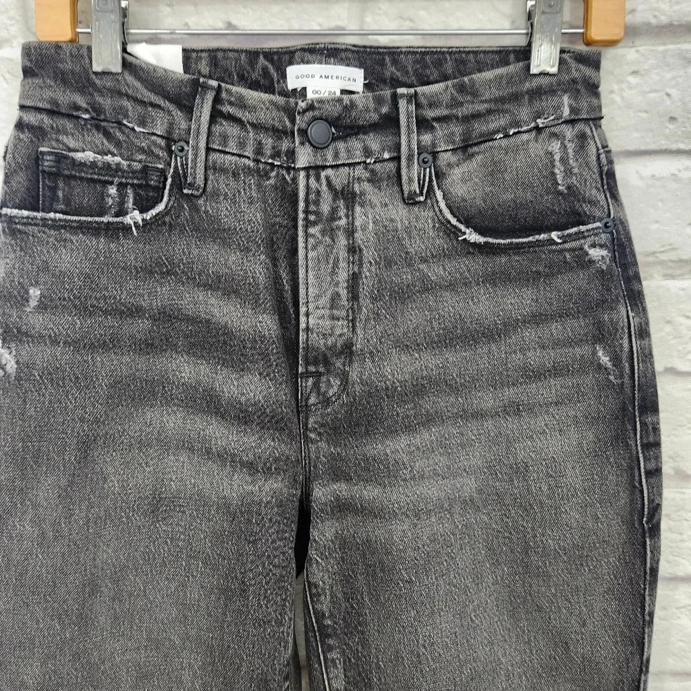 Good American Good Girlfriend High Rise Black Wash Loose in the Leg NWT Jeans 00 - Picture 2 of 15